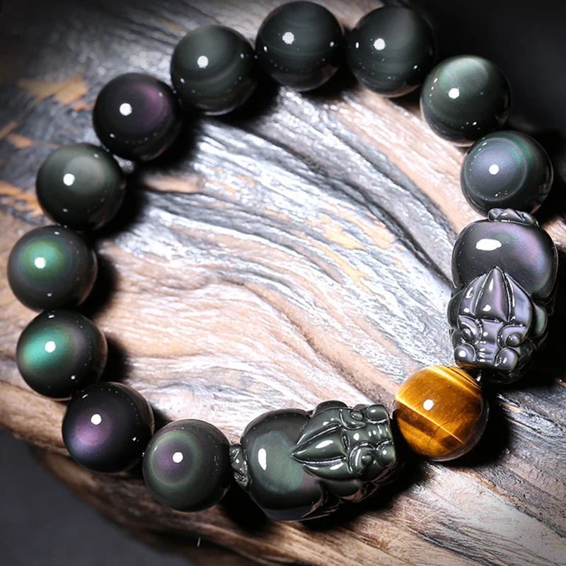 Natural Obsidian Double Pixiu Pig Bracelet Good Luck feng shui Brave Rainbow Bracelet Beckoning Beast Bracelet Men Women Jewelry