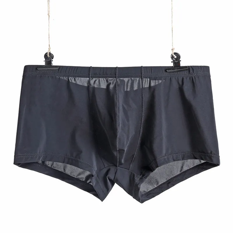 DANJIU Solid Ice Silk Sexy Gay Male Underwear Perspective Transparent Thin Soft Mens U Convex Cueca Boxers Calzoncillos Panties