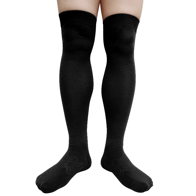 Calcetines largos por encima de la rodilla para hombre, medias sexys transpirables de algodón, medias formales, color negro