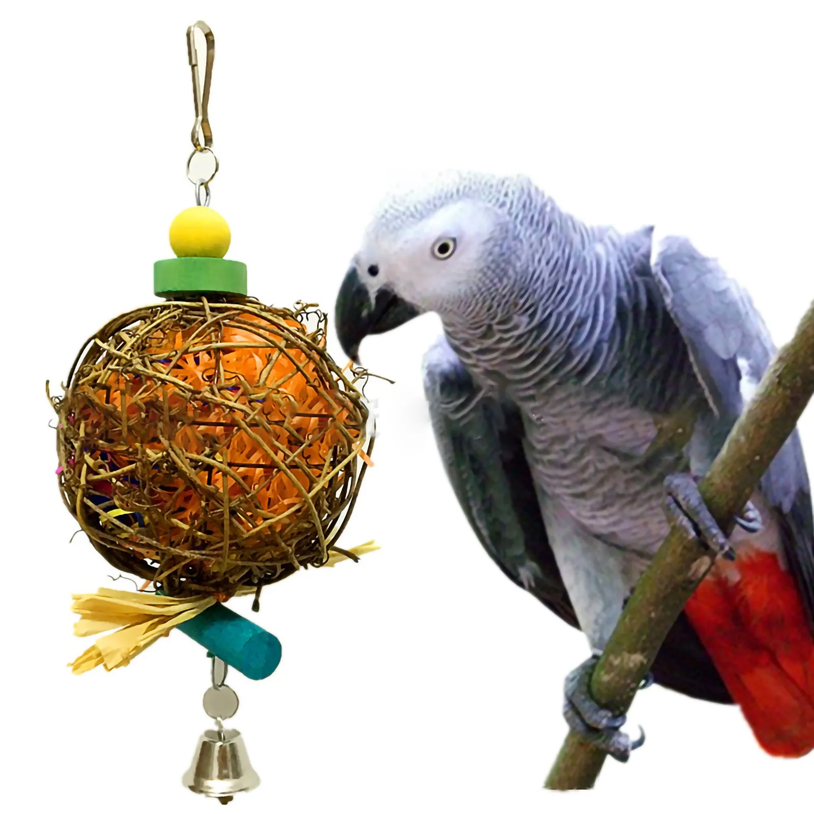 Parrot Bird Chewing Toys Natural rattan balls Rattan Ball Cat Toy Parrot sepak takraw toy Cat Bell Ball Cage Toy Preening Toy