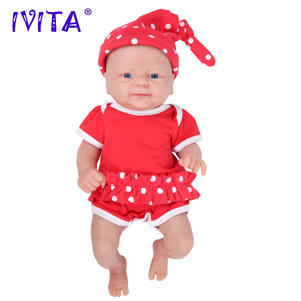 IVITA WG1512 36cm 1.65kg Full Body Silicone Bebe Reborn Doll with 3 Colors Eye Realistic Girl Baby Toy for Children with Clothes