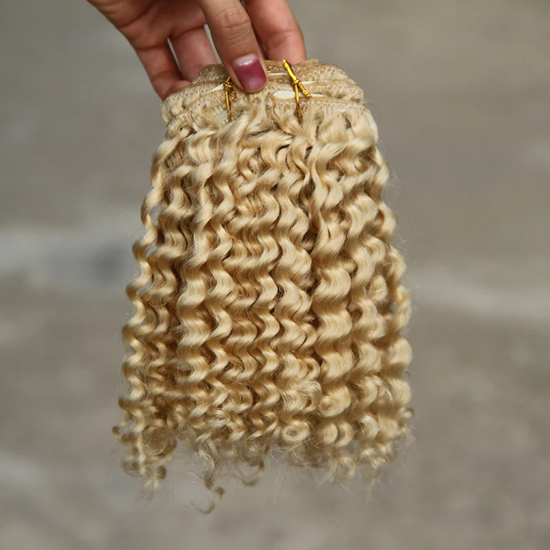 Malaysia Kinky Curly Hair Clip In Human Hair Extensions #613  display picture 2