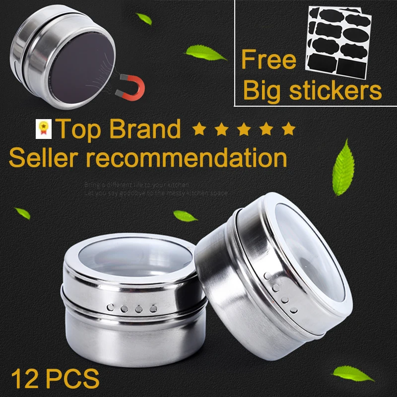 Magnetic Spice Jars Container Set With Labels Stickers Seasoning Bottle Salt And Pepper Stainless Steel spice organizer Tools