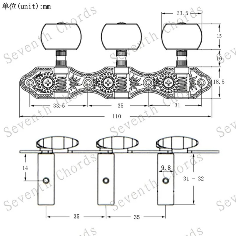 Ein Set mit 2 schwarzen Stimmwirbeln für klassische Gitarren, Zubehörteile für Musikinstrumente. – Detail 12