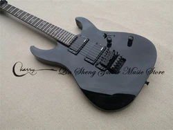 Custom  Made Electric Guitar,black guitar,Tremolo Bridge,Blcak Buttons,Rosewood Fingerboard Skull Inlay