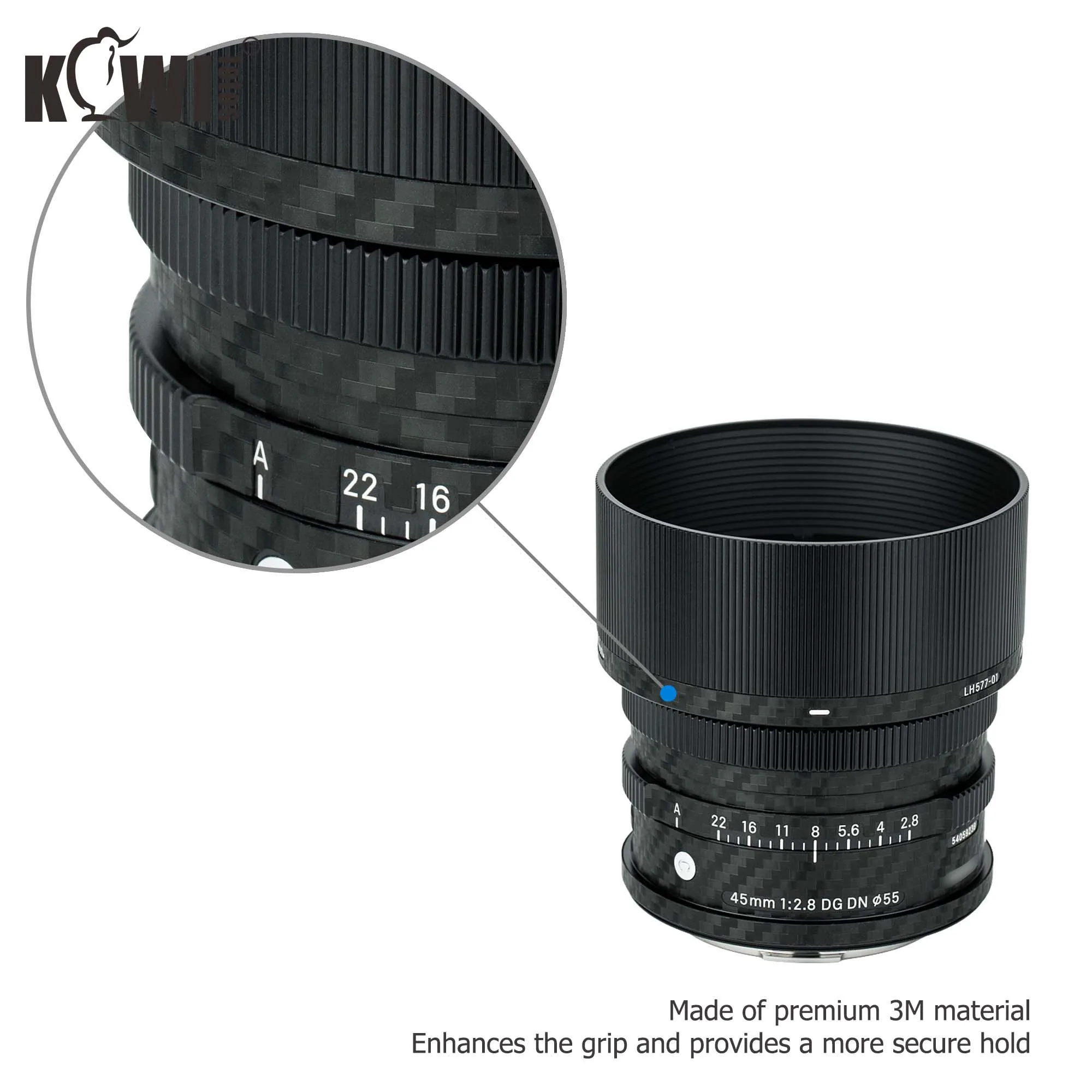 Kiwi Anti-Scratch Camera Lens Skin Carbon Fiber Film For Sigma 45mm F2.8 DG DN Contemporary Lens & LH577-01 Lens Hood 3M Sticker