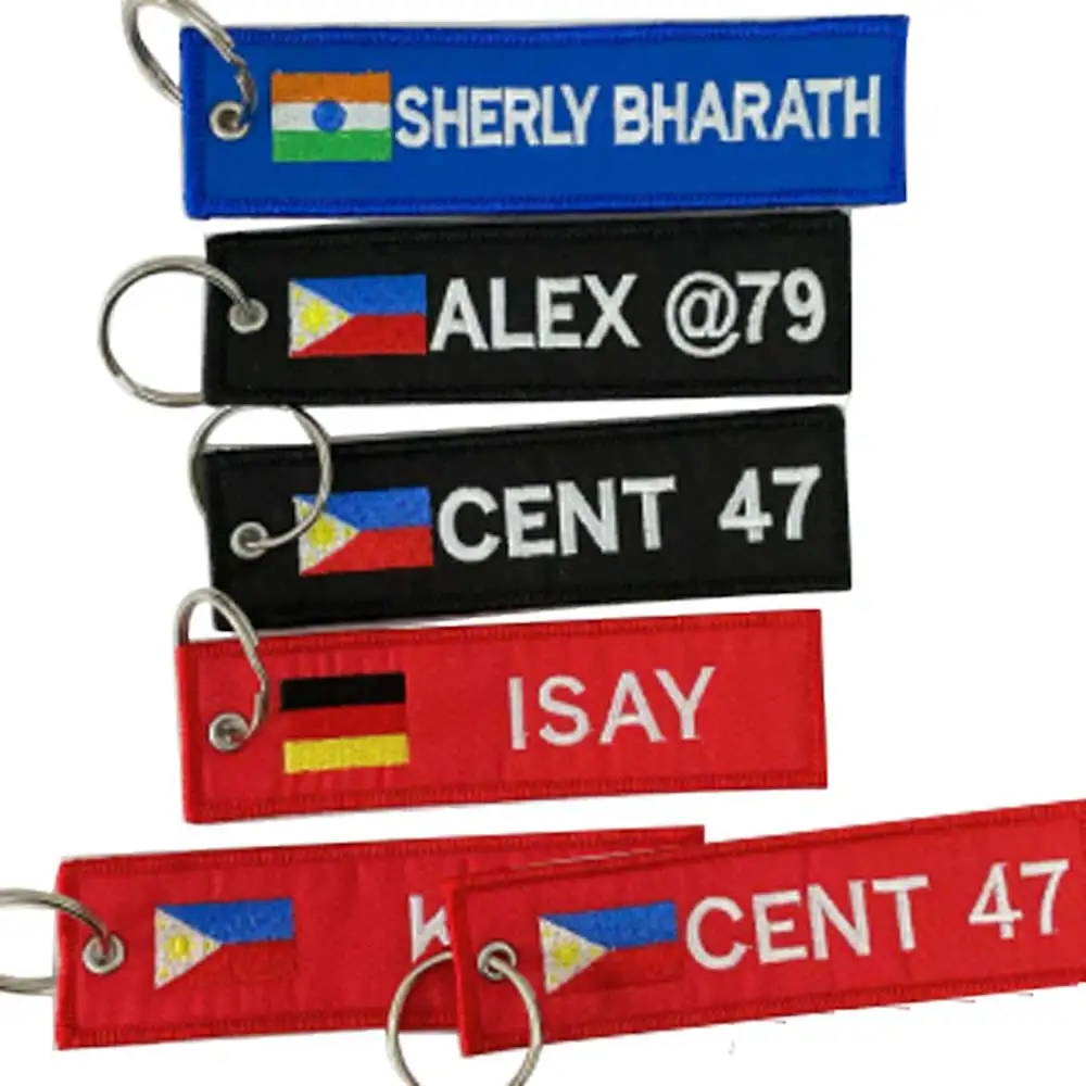 Custom Personality Keychain Military Flag Name Patch with Fabric Background and Merrow Border Frame Embroidery Tag Key Ring