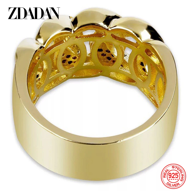 Zdadan Sterling Silber 18 Karat Gold Zirkon Ring für Männer Frauen Modeschmuck Party Geschenk