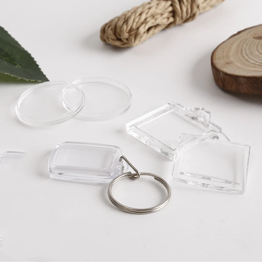 2-5Pcs/Pack Transparent Rectangle Blank Acrylic Insert Keychain Photo Picture Frame Keyring Holder DIY Split Ring KeyChain Gift