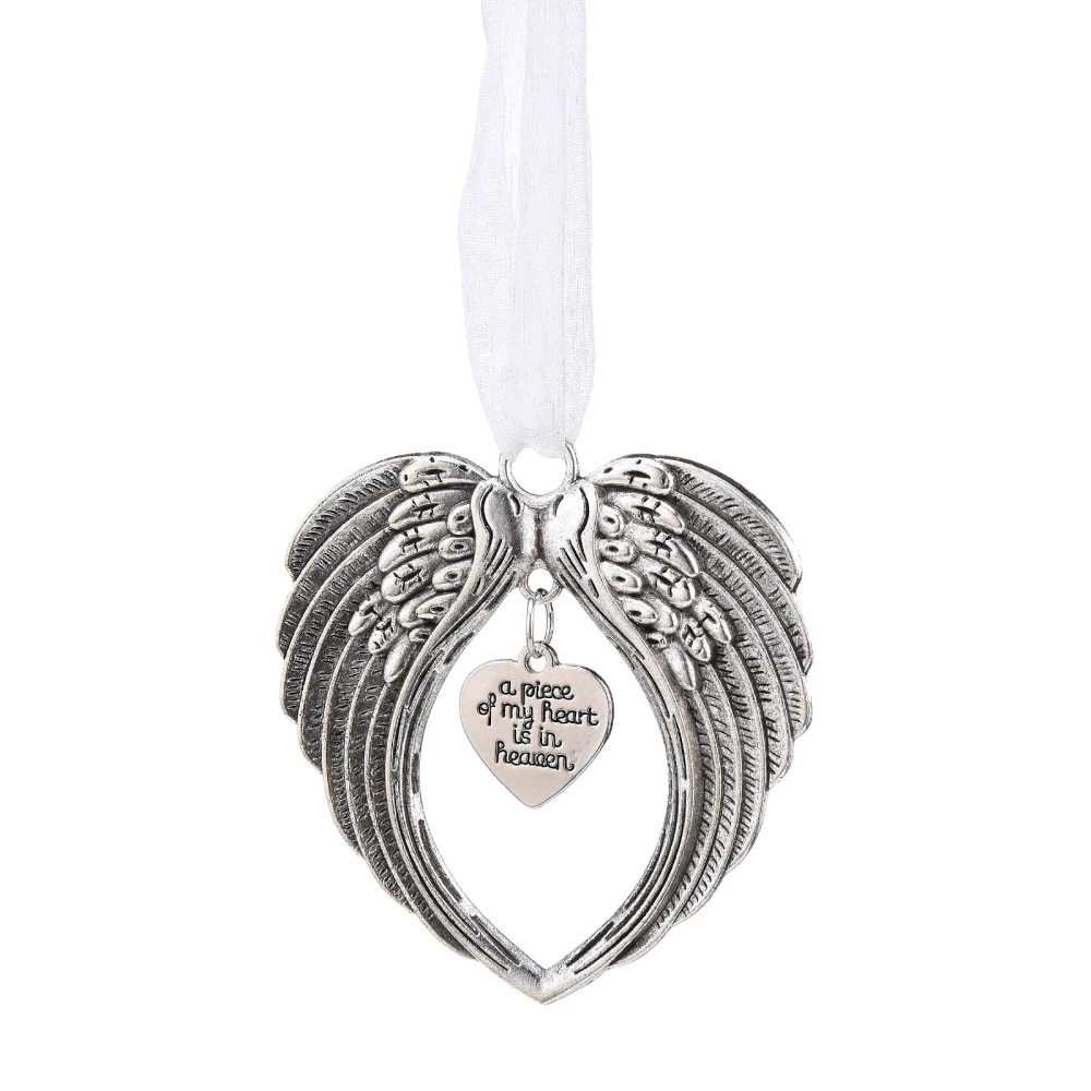 

With Angel Wings Pendant Christmas Bell Ornaments Heart-shaped Xmas Silver Letters Aluminum Alloy DIY Decoration Accessories