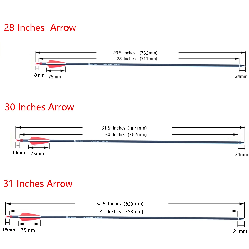 Spine 500 Archery Carbon Arrows Hunting With Replaceable Arrowhead 28