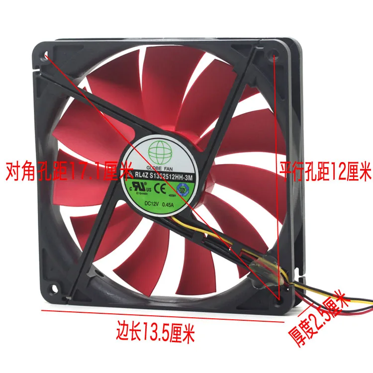 135mm Fan New Globe fan rl4z s1352512hh-3m DC 12V 0.45A 13.5cm Dual Interface Chassis Power Cooling Fan