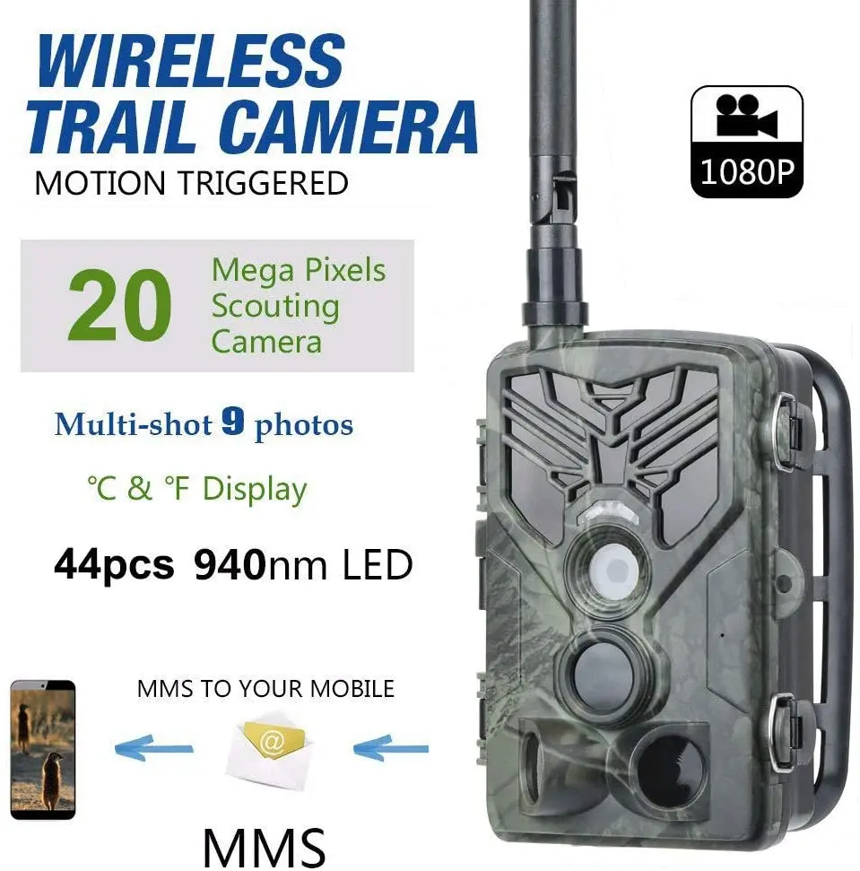 20MP 4G Trail Hunting Camera SMTP FTP MMS Cellular Wireless 1080P 0.3S Trigger Trail Cam Photo Trap  IP65 Waterproof HC810LTE