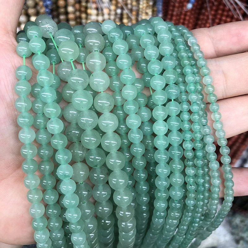 Natural Stone Green Aventurine Jades Beads Round Loose Beads DIY Bracelet 15