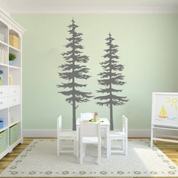 Large 2Pcs Pine Tree Wall Decal Living Room Bedroom Jungle Woodland Wildlife Travel Forest Trees Wall Sticker Kids Room