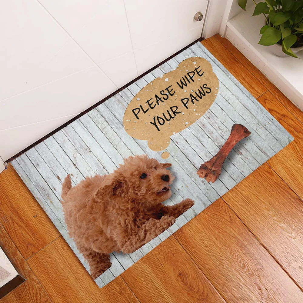 CLOOCL Pet Dog Poodle Doormat Decor 3D Print Animal Absorbent Doormat NonSlip Flannel Carpet for Bedroom Porch Bathroom