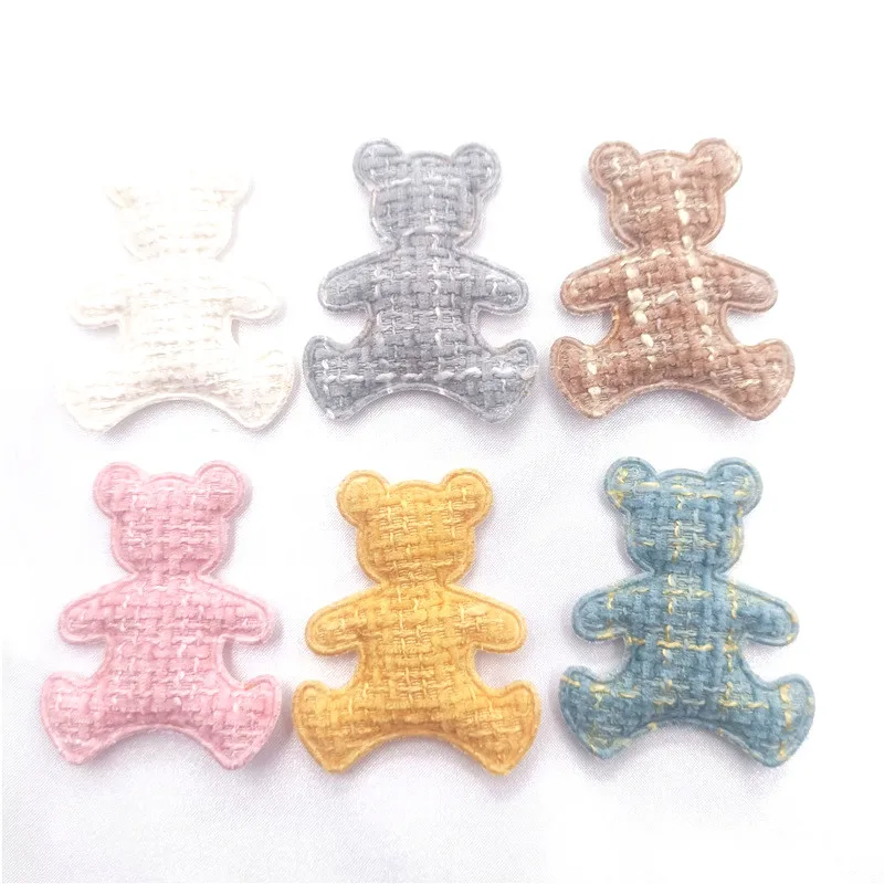 30Pcs/Lot 4.5*5CM Padded Cloth Bear Appliques For DIY Hat Clothes Sewing Patches Handmade Headwear Hair Clips Accessories