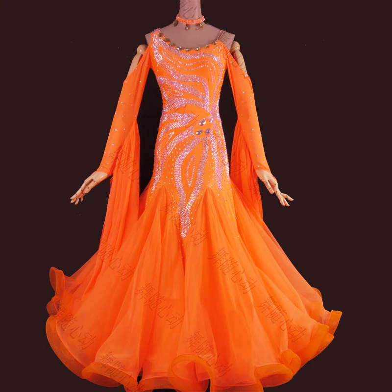 Everyday Ballroom Waltz Tango Quickstep Dance Dress Custom Made Ballroom Dance Dress Orange Colour Ballroom Dance Dress