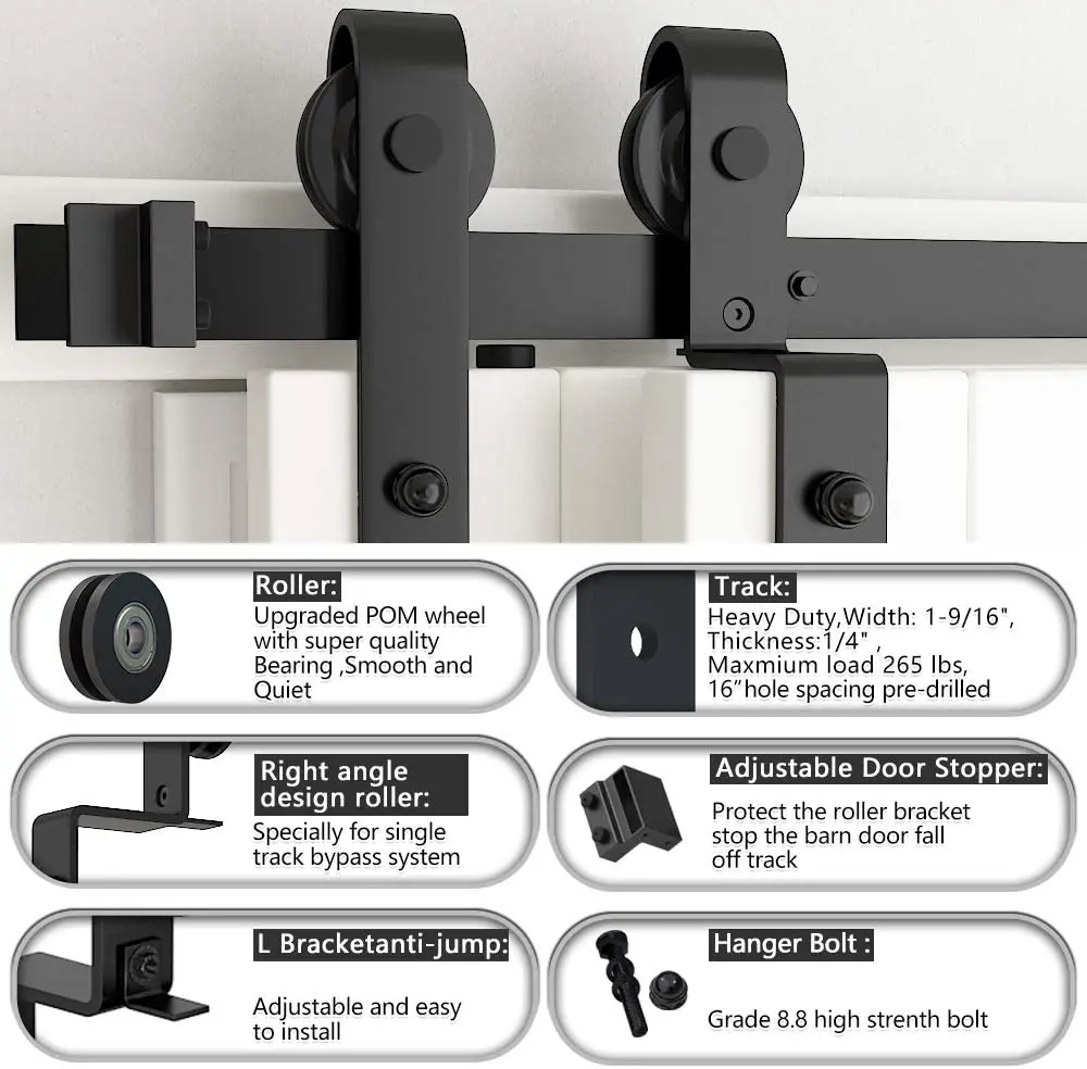 Imagem -04 - Porta Deslizante Haccer 4-9ft Kit para Porta de Celeiro Moderno Porta Dupla Ação Aço Carbono Preto Sistema de Gancho Dobrável