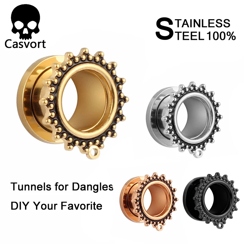 Casvort Screw Stainless Steel Retro Ear Gauges Stretcher Piercing Ring Tunnels Expander Plugs Pair Selling