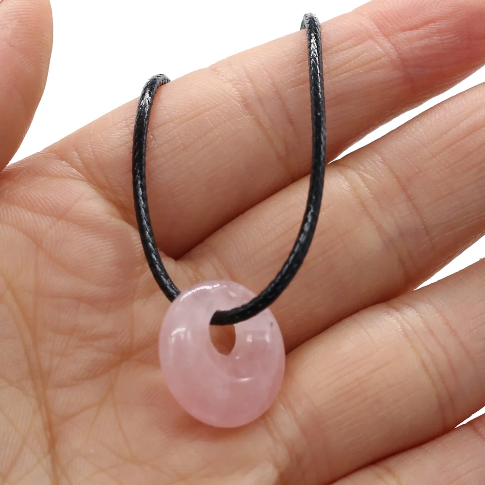 Trendy Natural Stone Rose Pink Quartz Necklace Big Hole Beads Charms Pendant Choker Lapis Lazuli Necklaces for Women Men Jewelry - Image 4