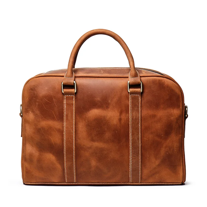 Vintage Men\'s Briefcase Crazy Horse Genuine Leather Business Handbag Cow Leather Fit 15\