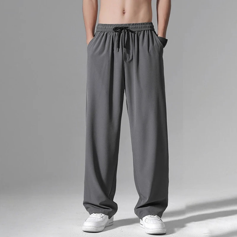 

Thin Ice Silk Man Pants Wide Leg Baggy Sweatpants Male Casual Sport Drape Oversize Pants Quick-Dry Full-Length Long Trousers