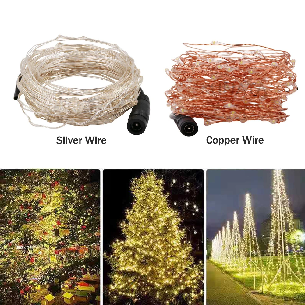 5M-50M LED String Lights Silver Copper Wire 12V Fairy Night Lamp for Chiristmas Garland Bedroom Light Indoor Wedding Decoration