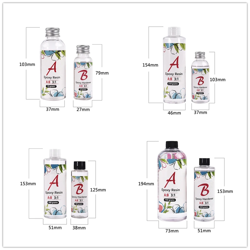 3:1 AB resina epossidica colla di cristallo trasparente misto trasparente per gioielli in resina fai da te Crafs 100g/280g/400g/1000g resina per la
