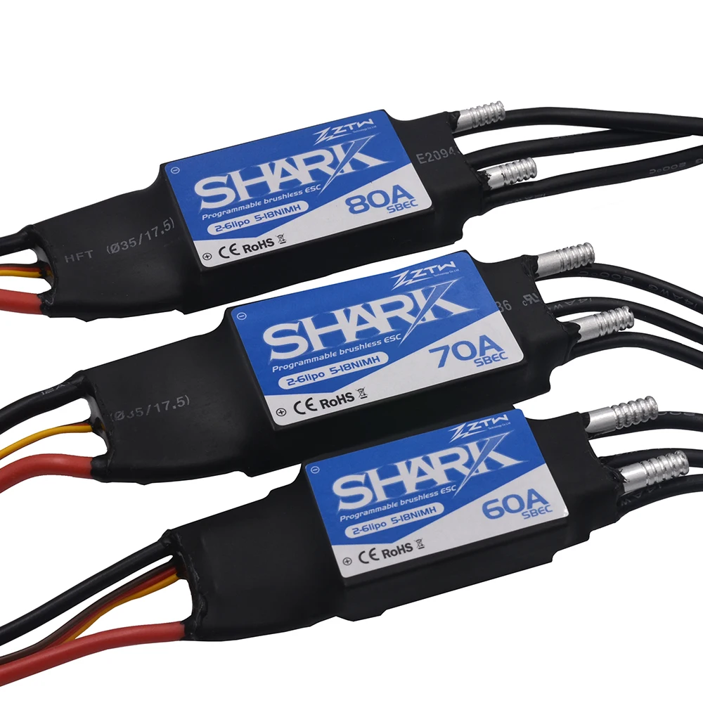 ZTW Shark Dual Way 20A 30A 40A 50A 60A 70A 80A BEC Waterproof Brushless ESC  For RC Boat With Water-Cooling