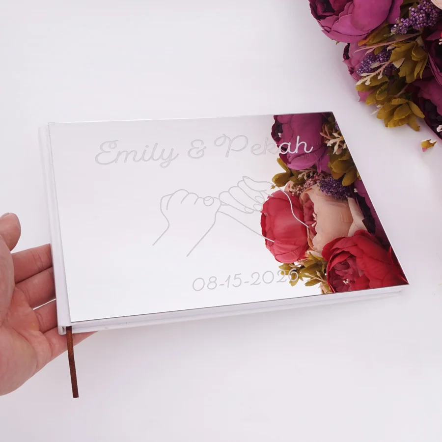 

25*18cm Personalized Couple Engagement Acrylic Cover Marriage Guestbook Custom Names And Date Wedding Birthday Commemorate Gift