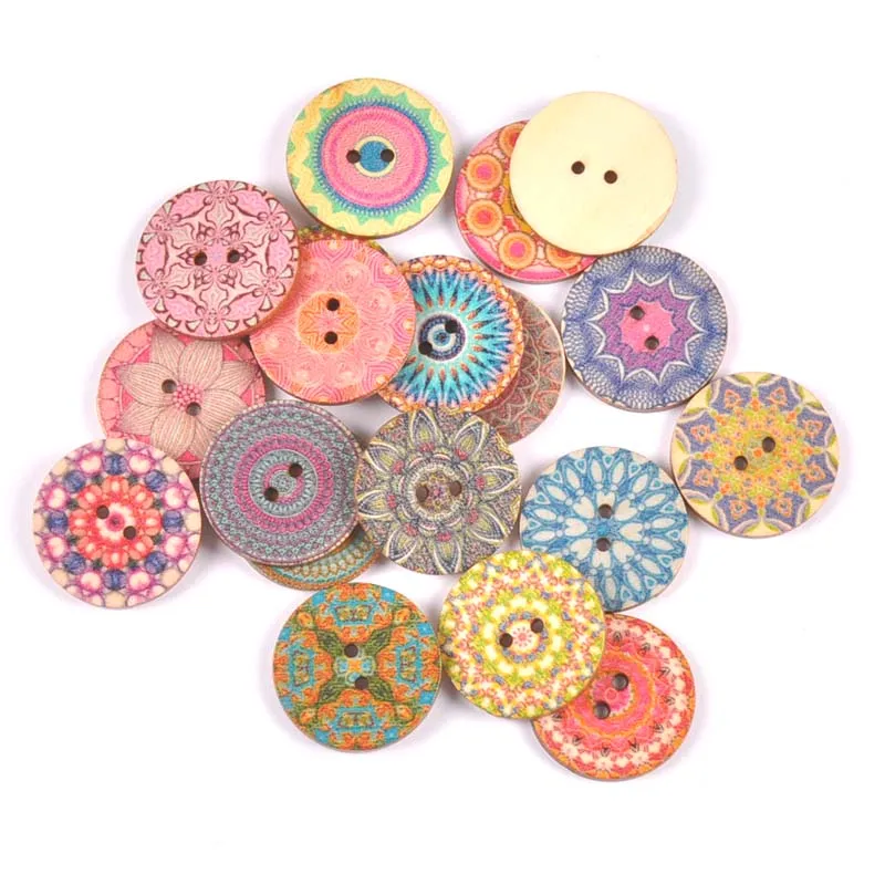 50pcs Vintage Wooden Buttons 2 Holes 20/25mm Mixed for DIY Scrapbooking Decorative Clothing Craft Sewing Tools M2649