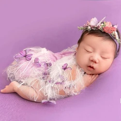 Robe de Princesse en Dentelle Papillon pour Bébé Fille, Barboteuse d'Été, Accessoires de Photographie pour Nouveau-né