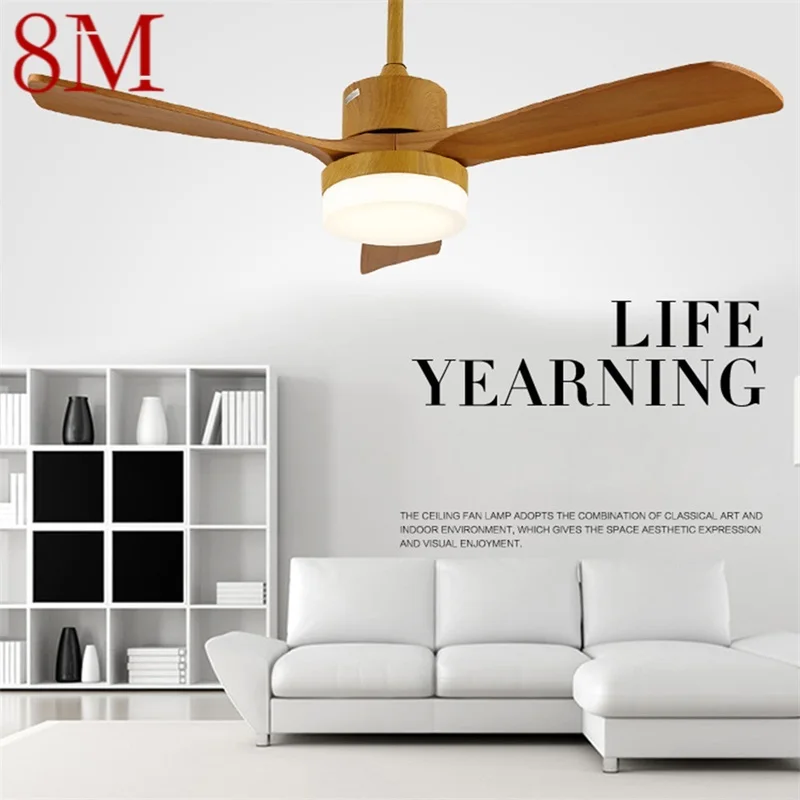 

8M Wood Ceiling Fan Lights Modern Simple LED Lamp with Remote Control for Home Living Dining Room