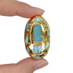 5 pcs  Natural Blue Larimar Stone Gold Plated Beads For Women Making Jewelry 24x44mm