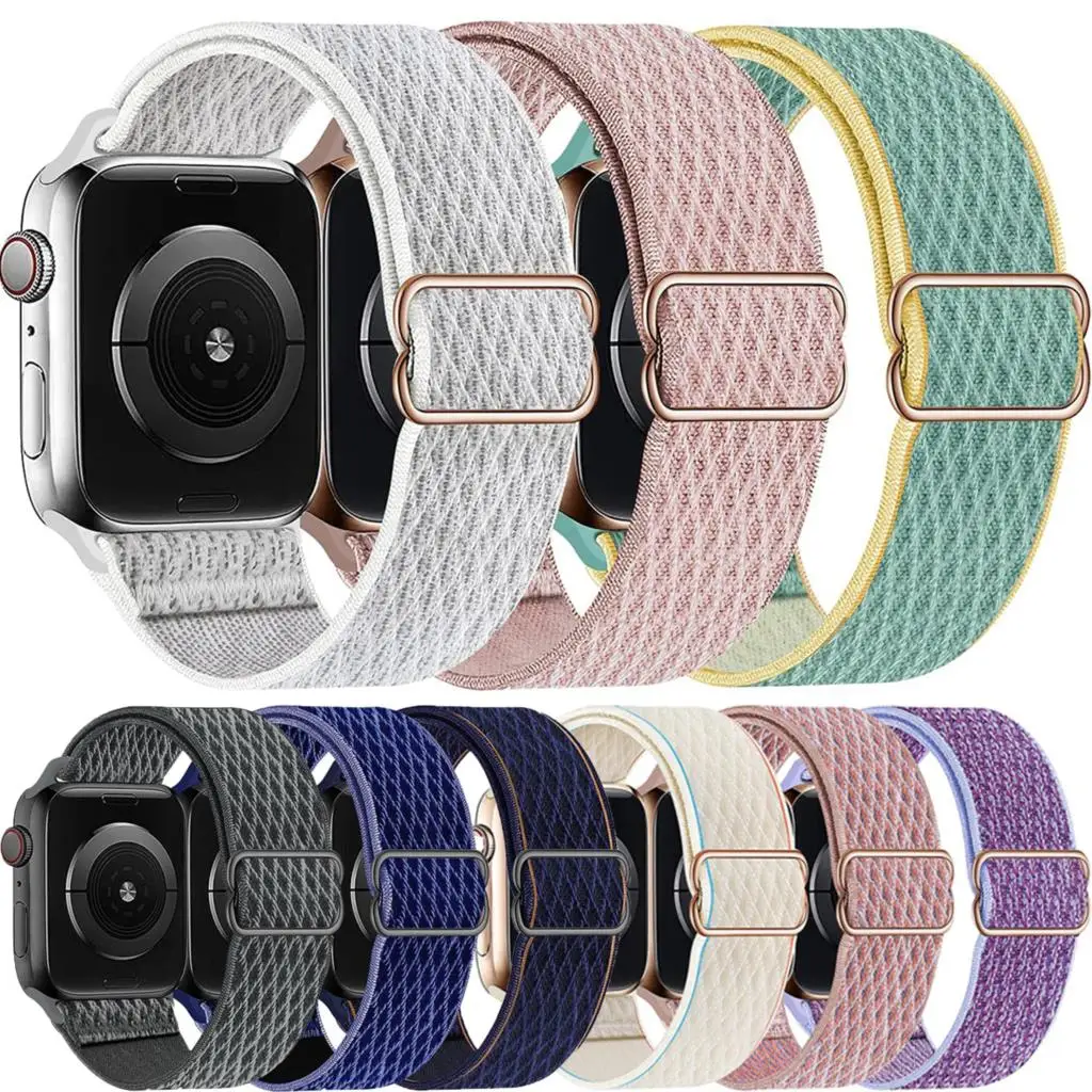 Nylon Solo Loop for Apple Watch Bands 44mm 40mm 42mm 38mm Stretchy Adjustable Braided Sport Elastics Strap iWatch Series 6 5 4se