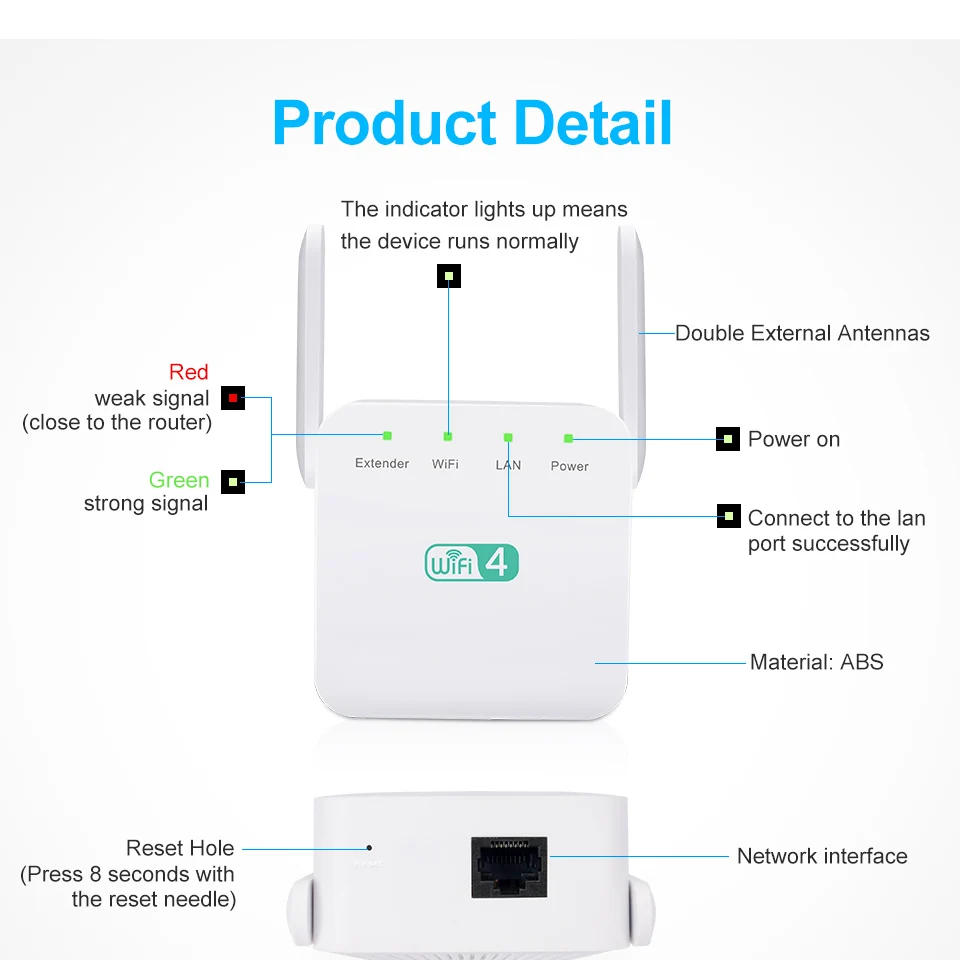 ポータブルワイヤレスwifiリピーター,300Mbps,長距離拡張機能,802.11n,wifiアンプ