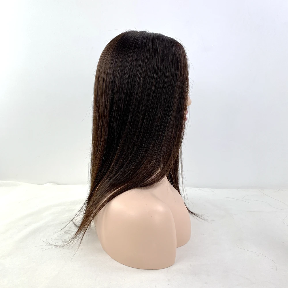 Wig Ujung Rambut Manusia Model Eropa Virgin Toupee Rambut Kulit Dasar Alami untuk Wanita dengan Rambut Tipis