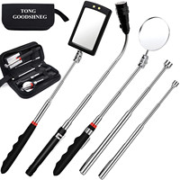 Magnetic Pick-up Tools,5Pcs Telescoping Magnetic Tool w/15lb/1lb  Rod,Flexible 3 Led Flashlight Round Adjustable Inspection Mirr