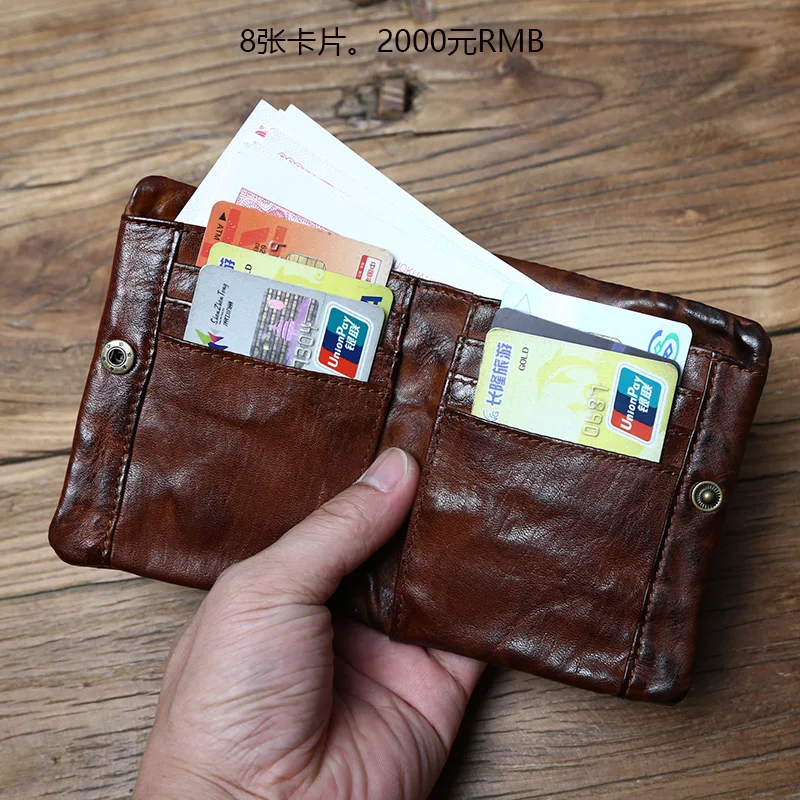 NZPJ Herren-Geldbörse aus Rindsleder, Retro-Geldbörse, Leder, kurze Damen-Geldbörse, pflanzlich gegerbtes Leder, vertikale Geldbörse, Jugend-Reißverschluss, Ausweishülle – Detail 11