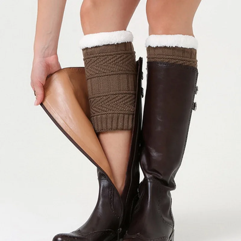 

Winter Warm Thicker Knitted Leg Warmers Sleeves With Velvet Boot Cuff Socks For Ladies Girls Women Legwarmers gaiters Wholesale