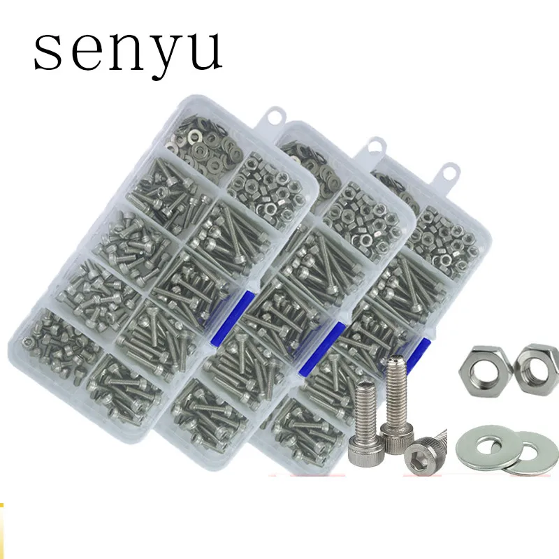 SENYU M2 M2.5 M3 Hex Hexagon Socket Screw Set Stainless Steel Flat Round Cap Head Screw Kit Bolts and Nuts Allen bolts Set