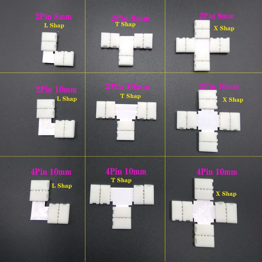 

8mm 10mm 2Pin 4Pin Quick Splitter 90Degree Corner Connector Conductor for 3528 5050 RGB Single Color LED Strip No Soldering