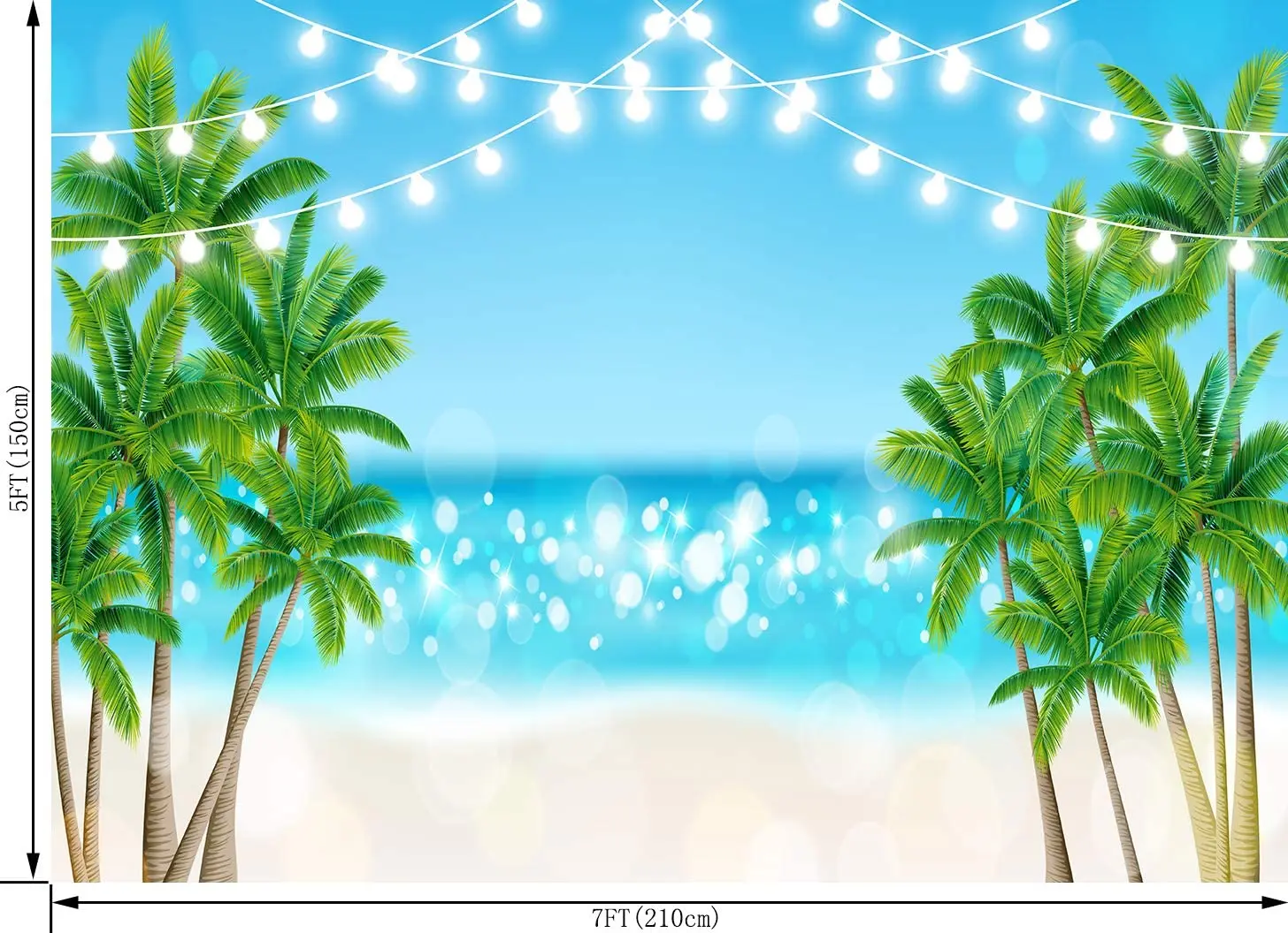 Summer Tropical Beach Backdrop Glitter Bokeh Seaside Island Palm Trees Photography Background Shiny Blue Sea Sky Hawaiian Banner