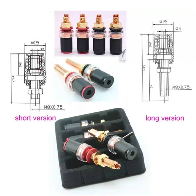 4pcs 8pcs HIFI Real Red copper Banana Plug Female Socket Speaker power amplifier terminal Long Short Binding Post