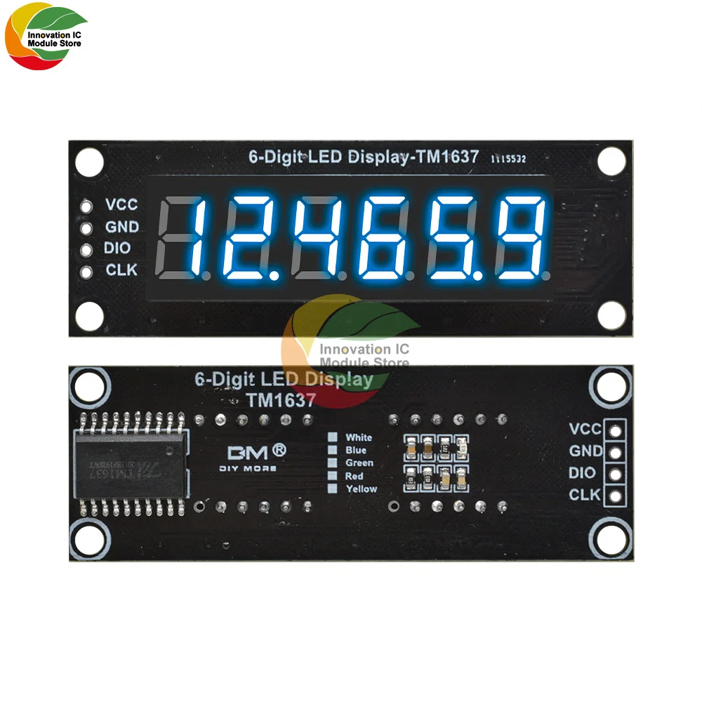 Ziqqucu 0.36" 6 Digit 7 Segment TM1637 LED Display Module 0.36 inch LED Indicator for Arduino DIY Red Green Blue Yellow White
