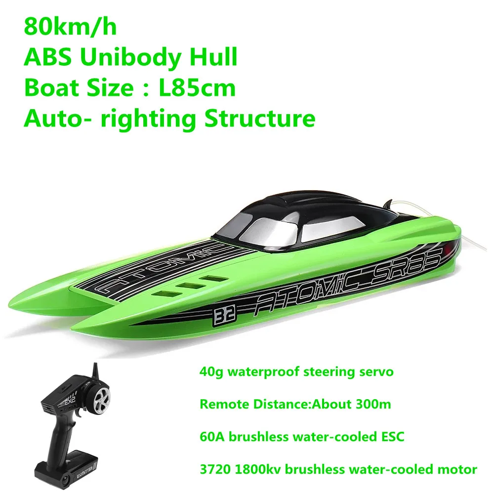 

New 2.4GHZ RC Boat 80km/H Ｈigh Ｓpeed Speedboat RC Distance 300m Brushless Motor Water-Cooled ESC 60A Waterproof Design