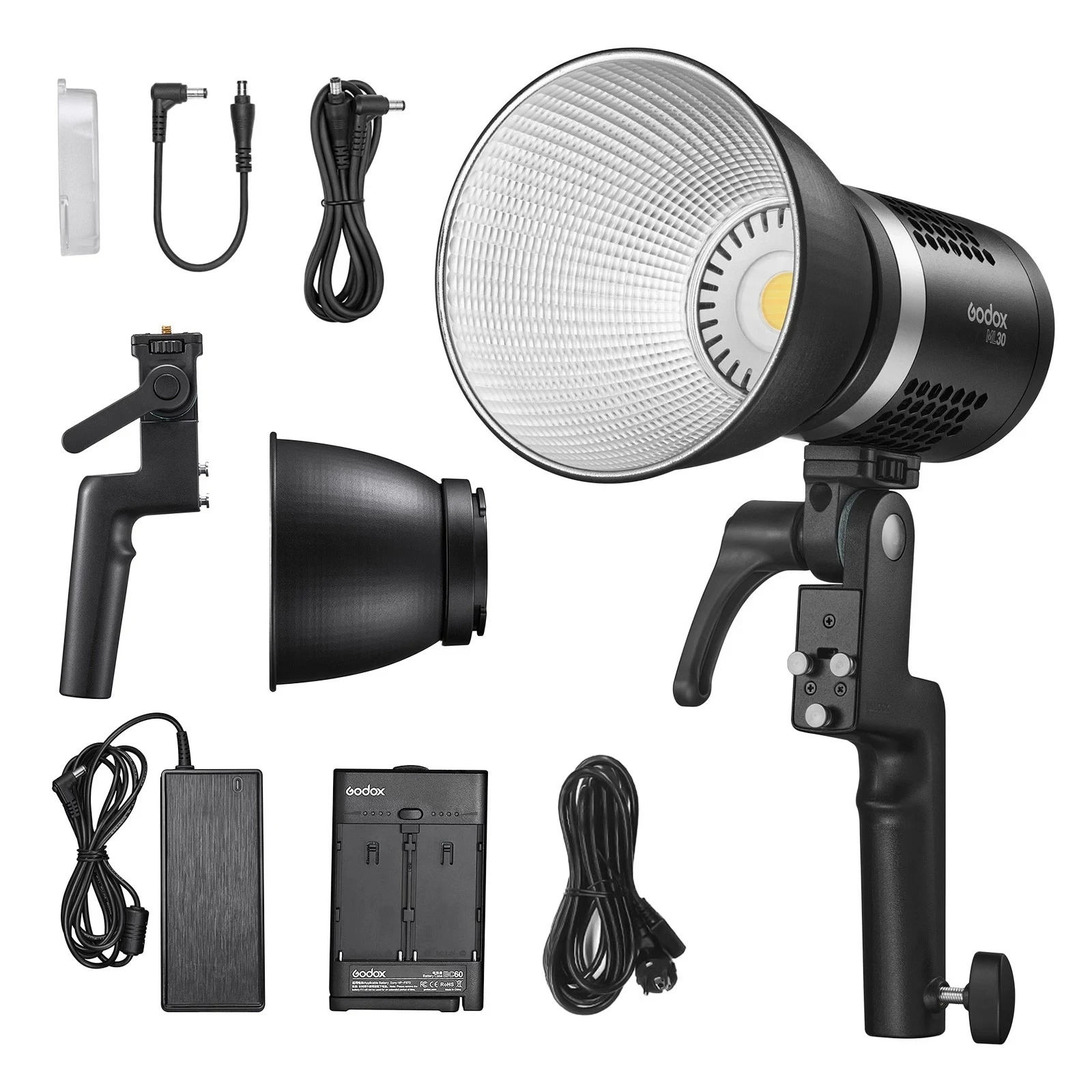 Godox ML30 COB LED światła 5600K przenośny pilot aplikacji sterowania 12 efekty podwójna moc dostaw uchwyt ręczny dla Vlog na żywo