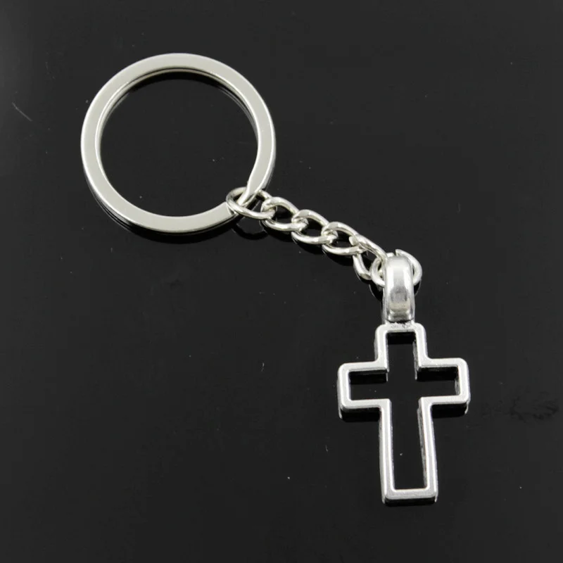 New Fashion Men 30mm Keychain DIY Metal Holder Chain Vintage Cross 38x20mm Silver Color Pendant Gift