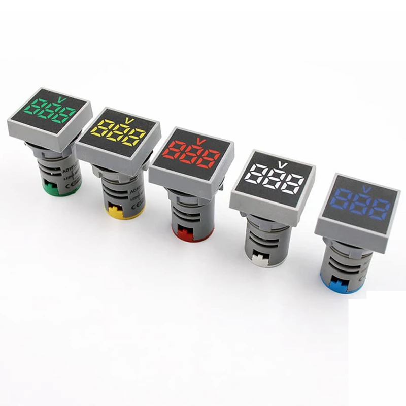 1pc Mini 22MM AC 20-500V Voltmeter Square Panel LED Digital Voltage Meter Indicator Light Tester Red Blue Yellow Green White